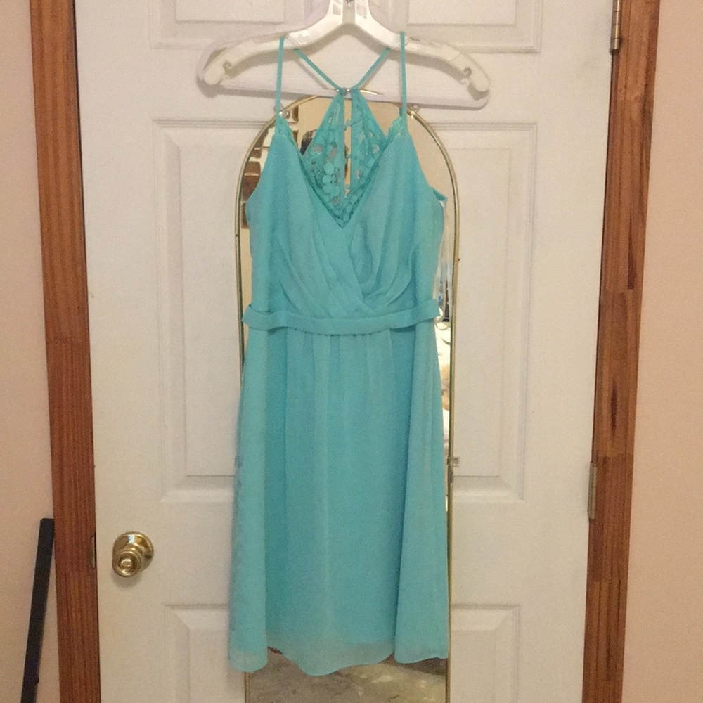 Davids Bridal Short Bridesmaid Dress in Spa